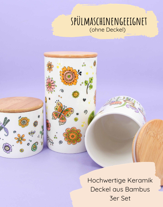 3er Set Keramikdosen "Happy Flowers"-RollinArt