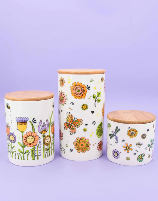 3er Set Keramikdosen "Happy Flowers"-RollinArt