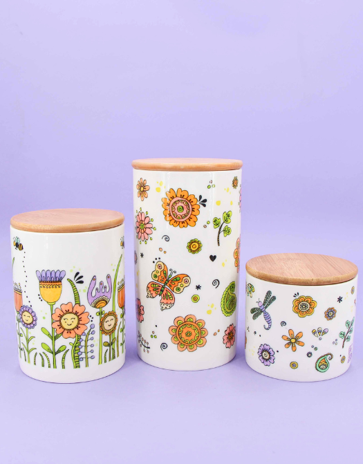 3er Set Keramikdosen "Happy Flowers"-RollinArt