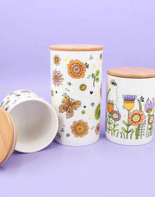 3er Set Keramikdosen "Happy Flowers"-RollinArt