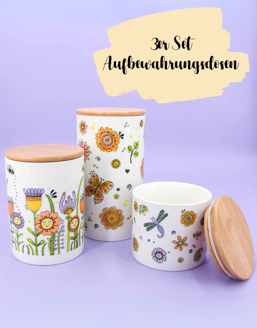 3er Set Keramikdosen "Happy Flowers"-RollinArt