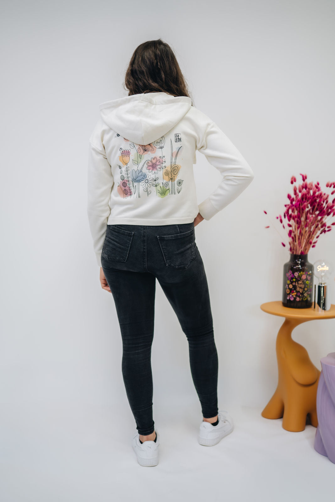 Damen Zipper-Hoodie ivory „Blumenwiese"