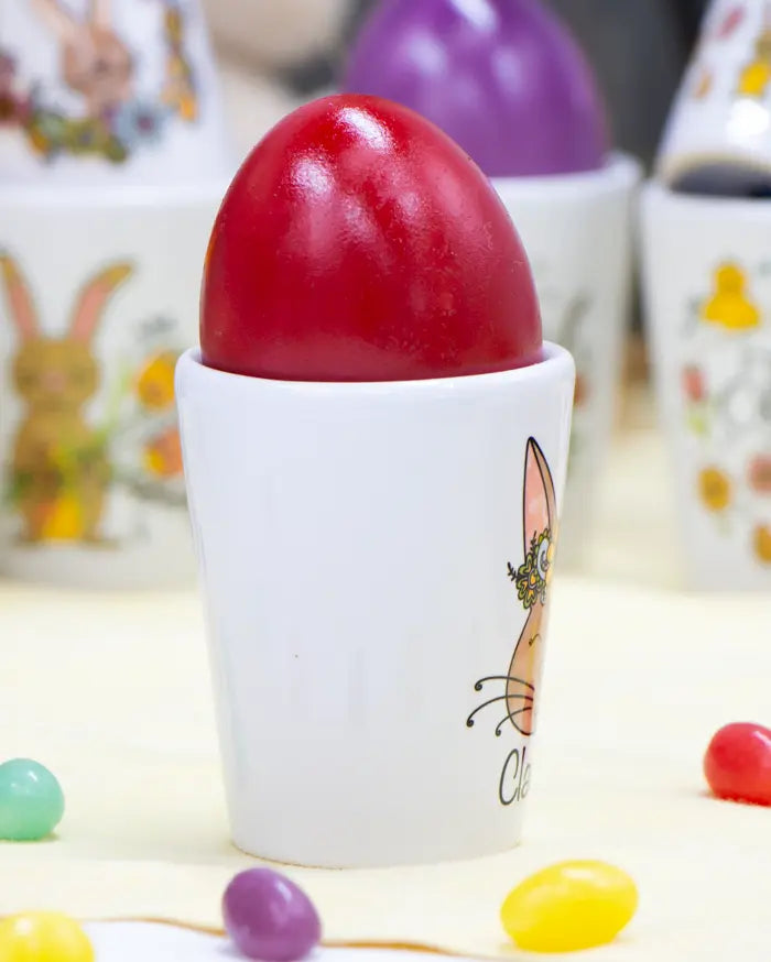 Eierbecher "Blumenhase" mit Wunschname