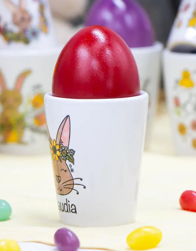 Eierbecher "Blumenhase" mit Wunschname