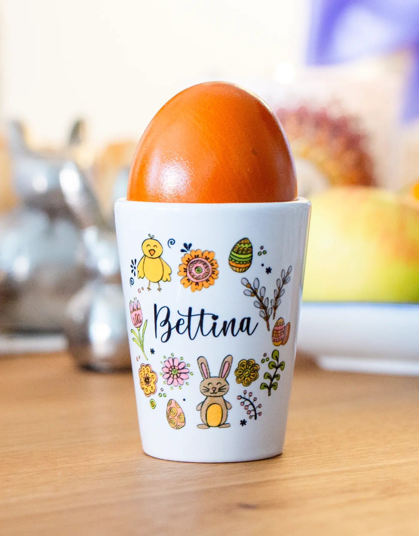 Eierbecher "Kunterbunte Ostern" mit Wunschname