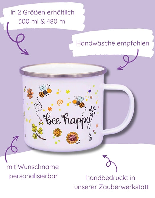 Emaille-Tasse "Bee happy"