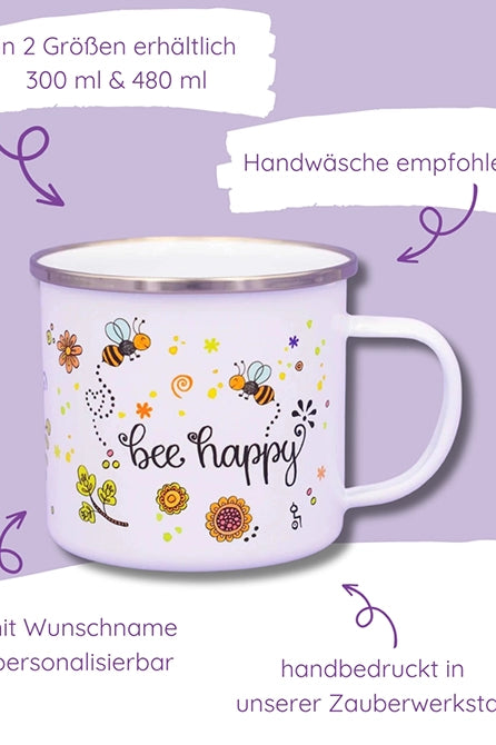 Emaille-Tasse "Bee happy"