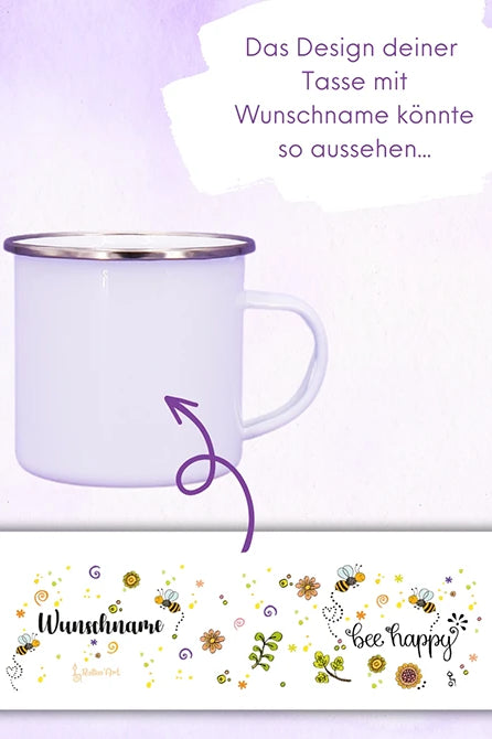 Emaille-Tasse "Bee happy"