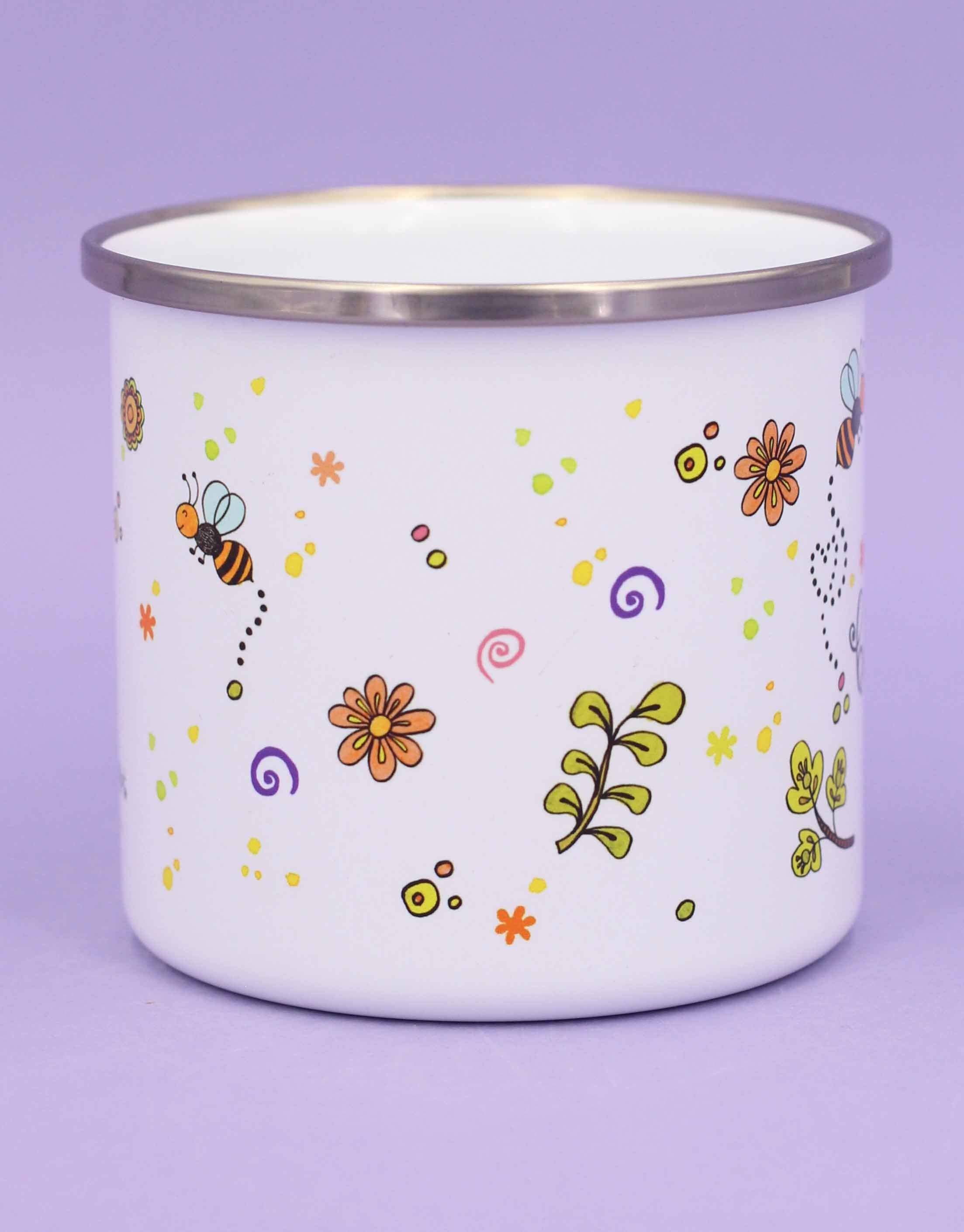 Emaille-Tasse "Bee happy"