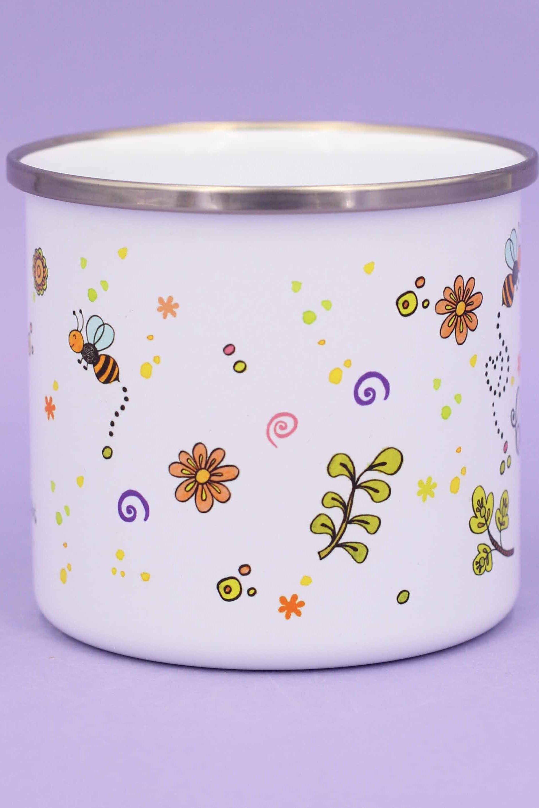 Emaille-Tasse "Bee happy"