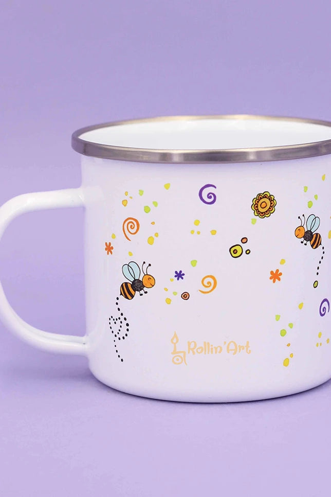 Emaille-Tasse "Bee happy"