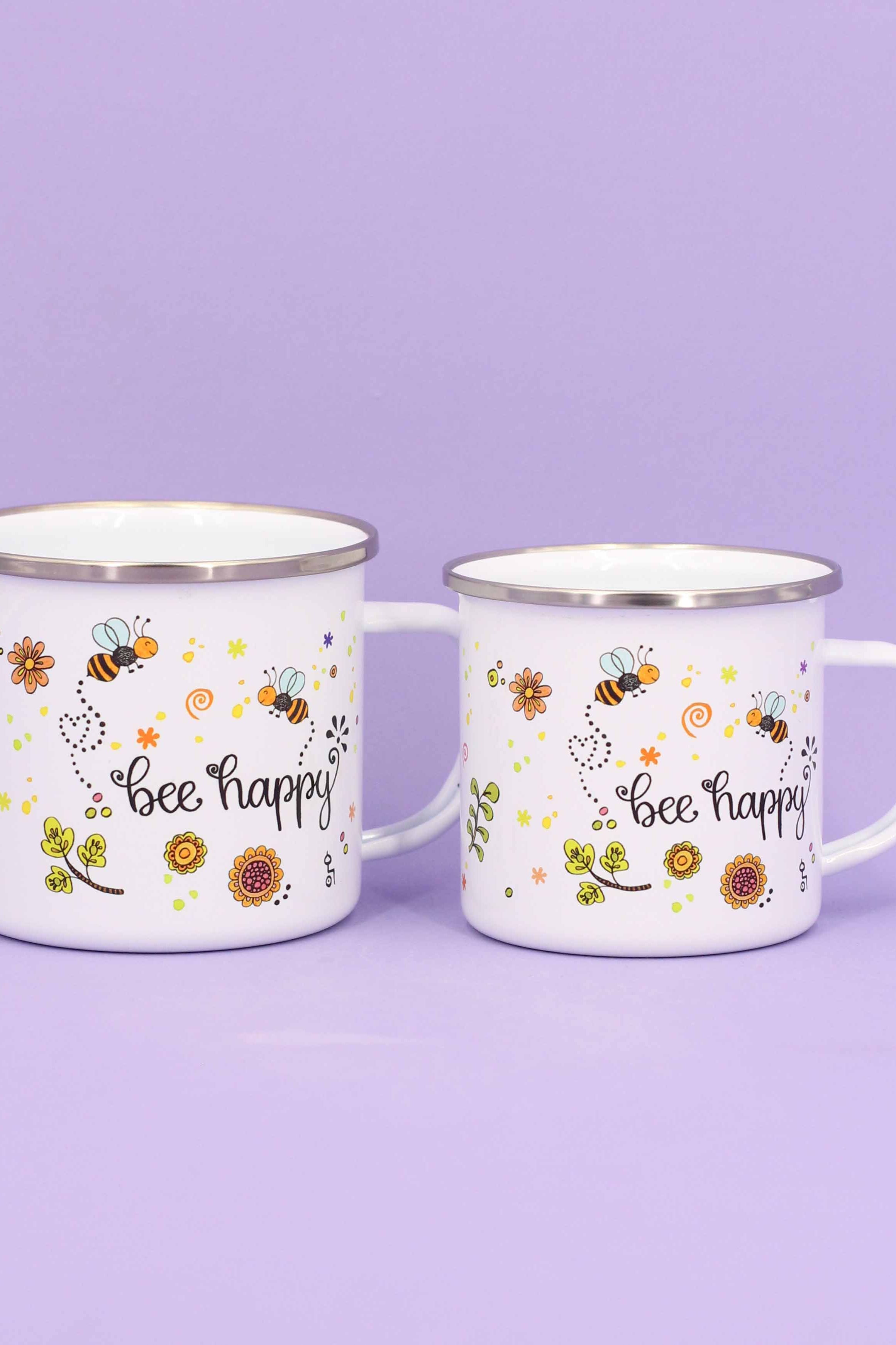 Emaille-Tasse "Bee happy"