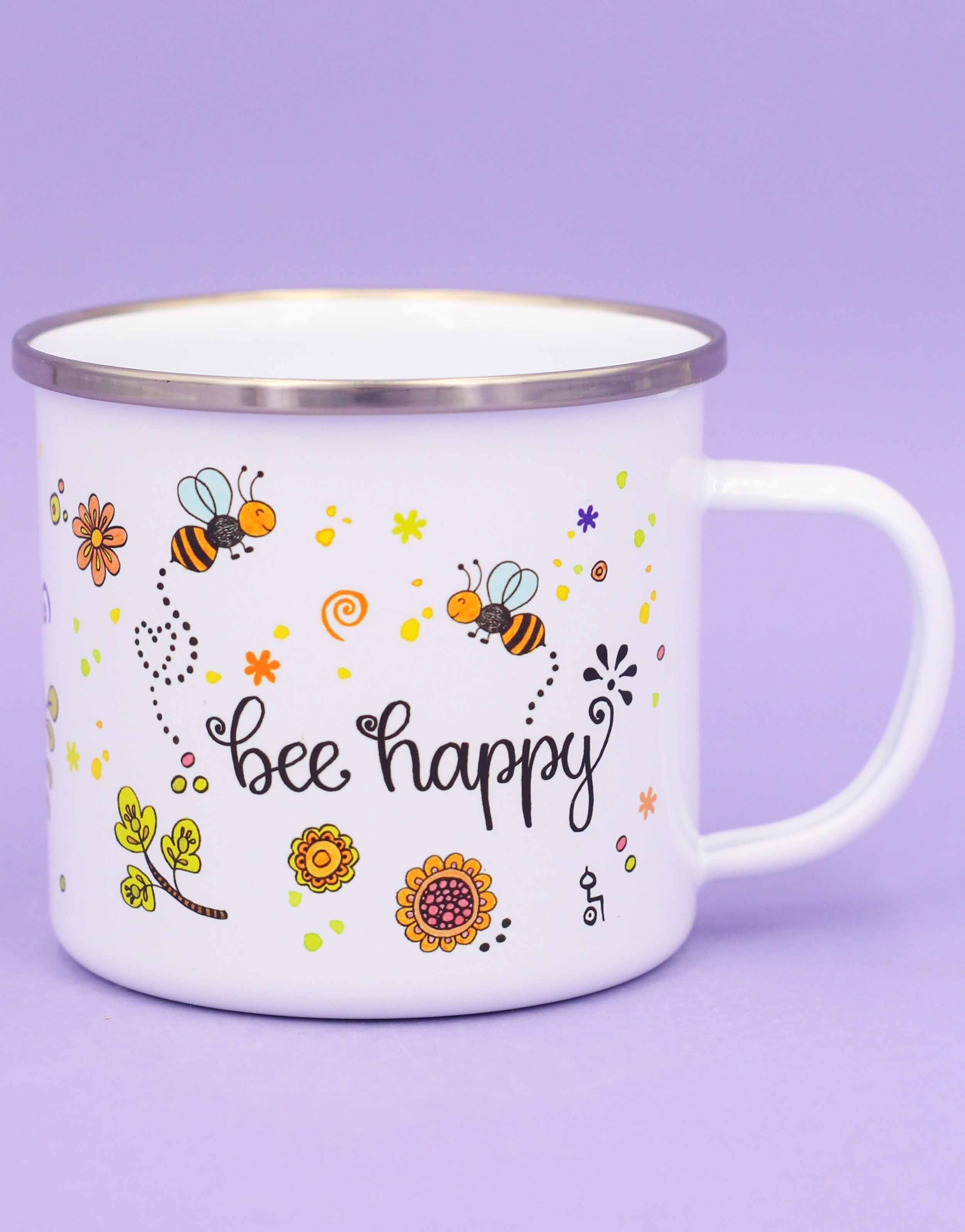 Emaille-Tasse "Bee happy"