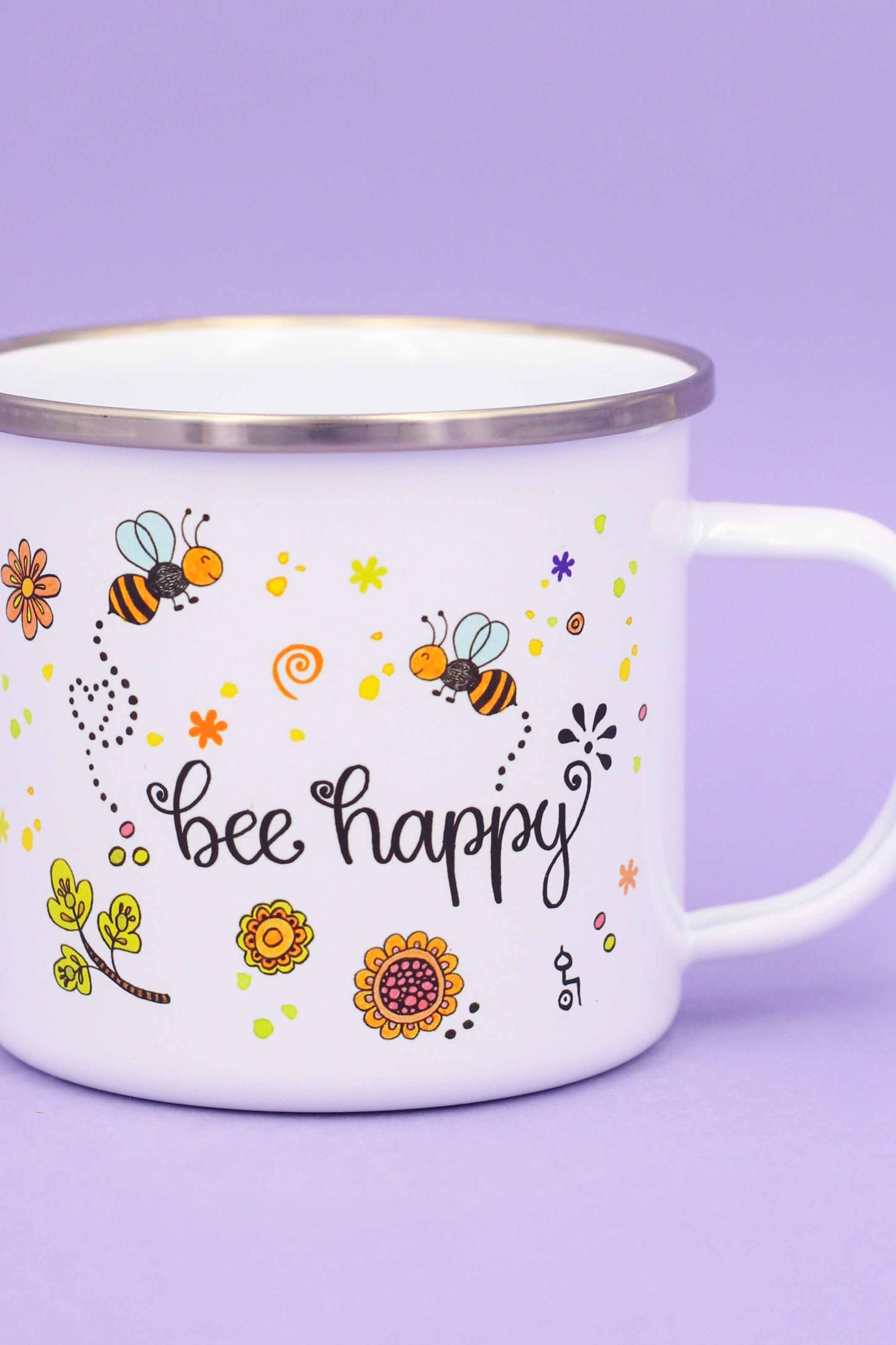 Emaille-Tasse "Bee happy"