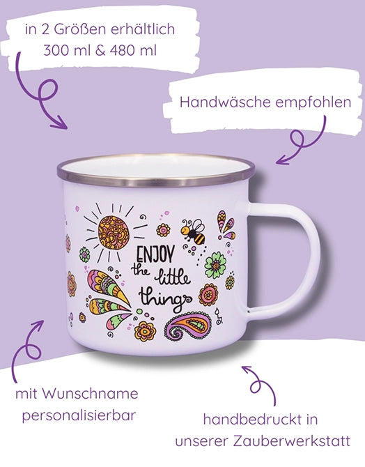 Emaille-Tasse "Enjoy the little things"