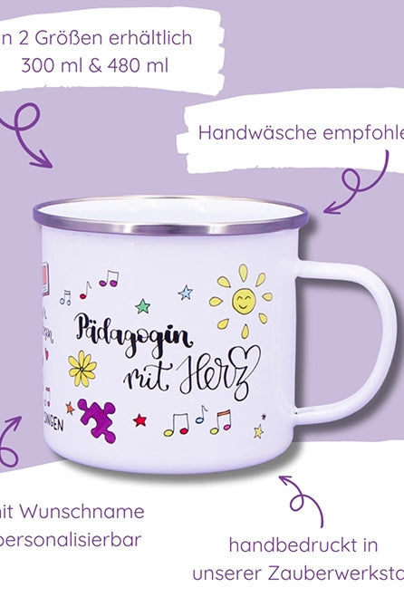 Emaille-Tasse "Pädagogin mit Herz"