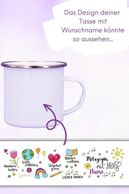 Emaille-Tasse "Pädagogin mit Herz"