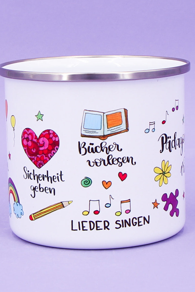 Emaille-Tasse "Pädagogin mit Herz"