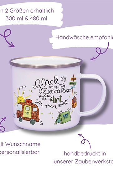 Emaille-Tasse "Reiselust"