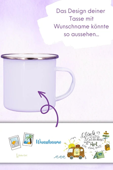 Emaille-Tasse "Reiselust"