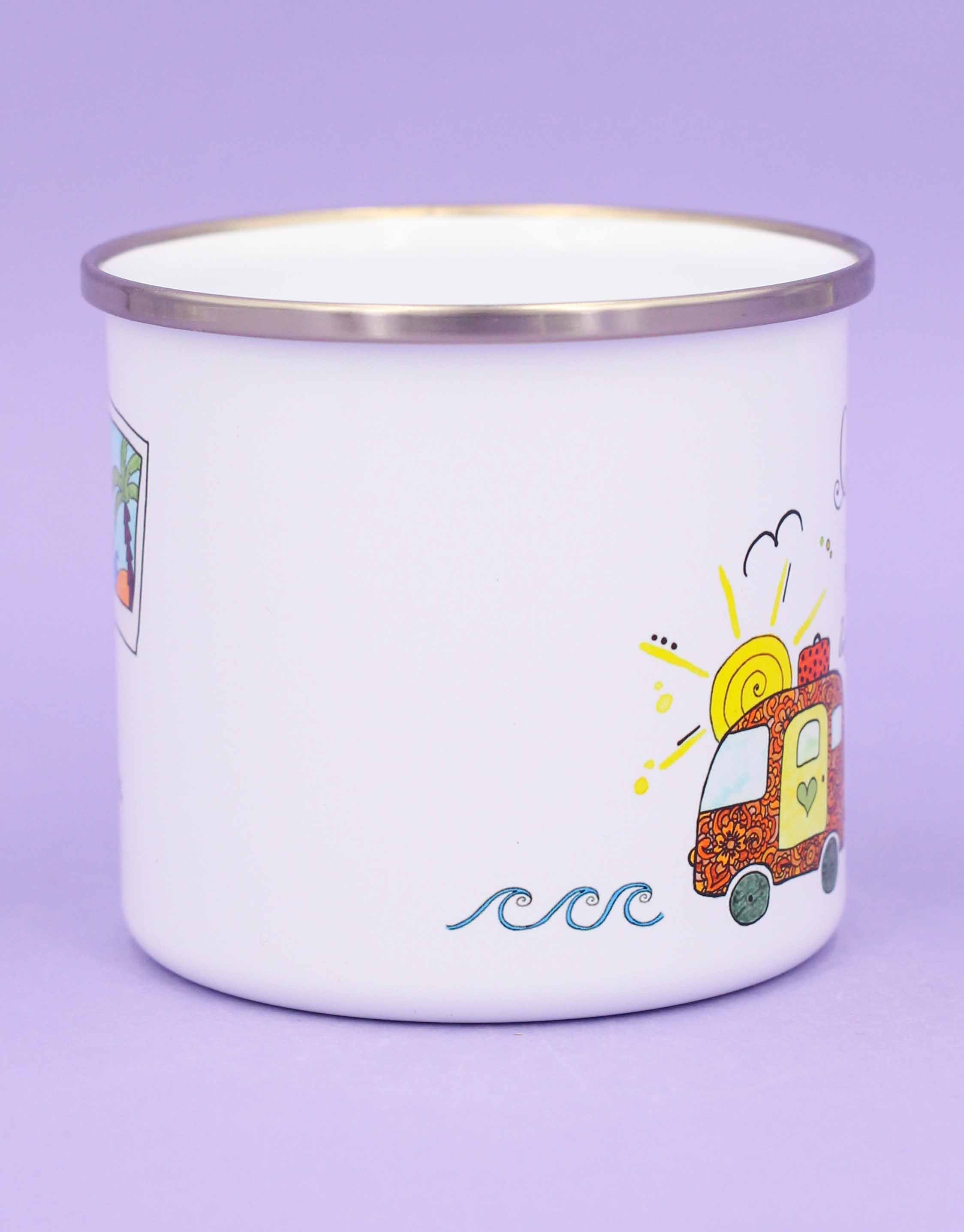 Emaille-Tasse "Reiselust"