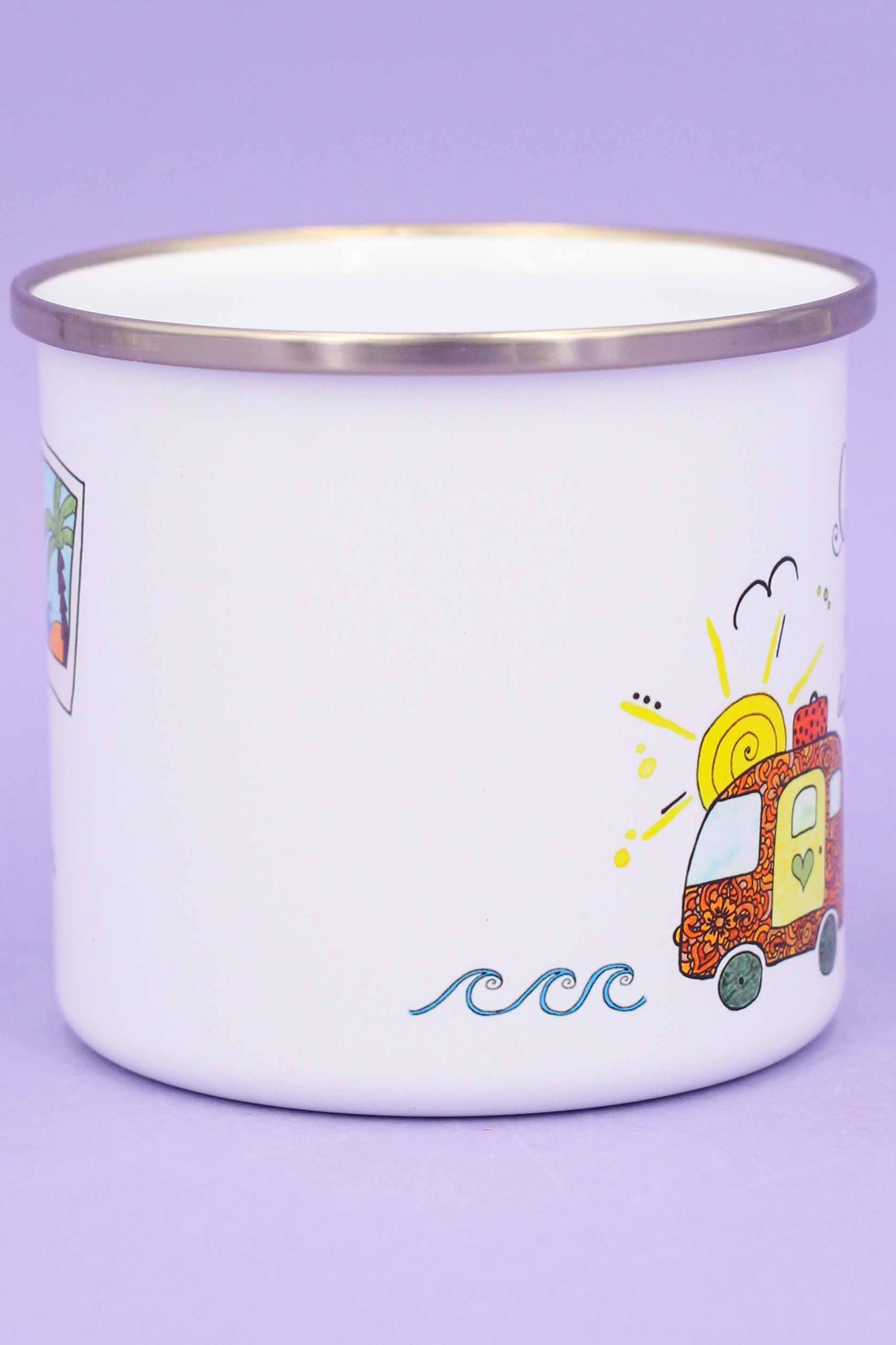 Emaille-Tasse "Reiselust"