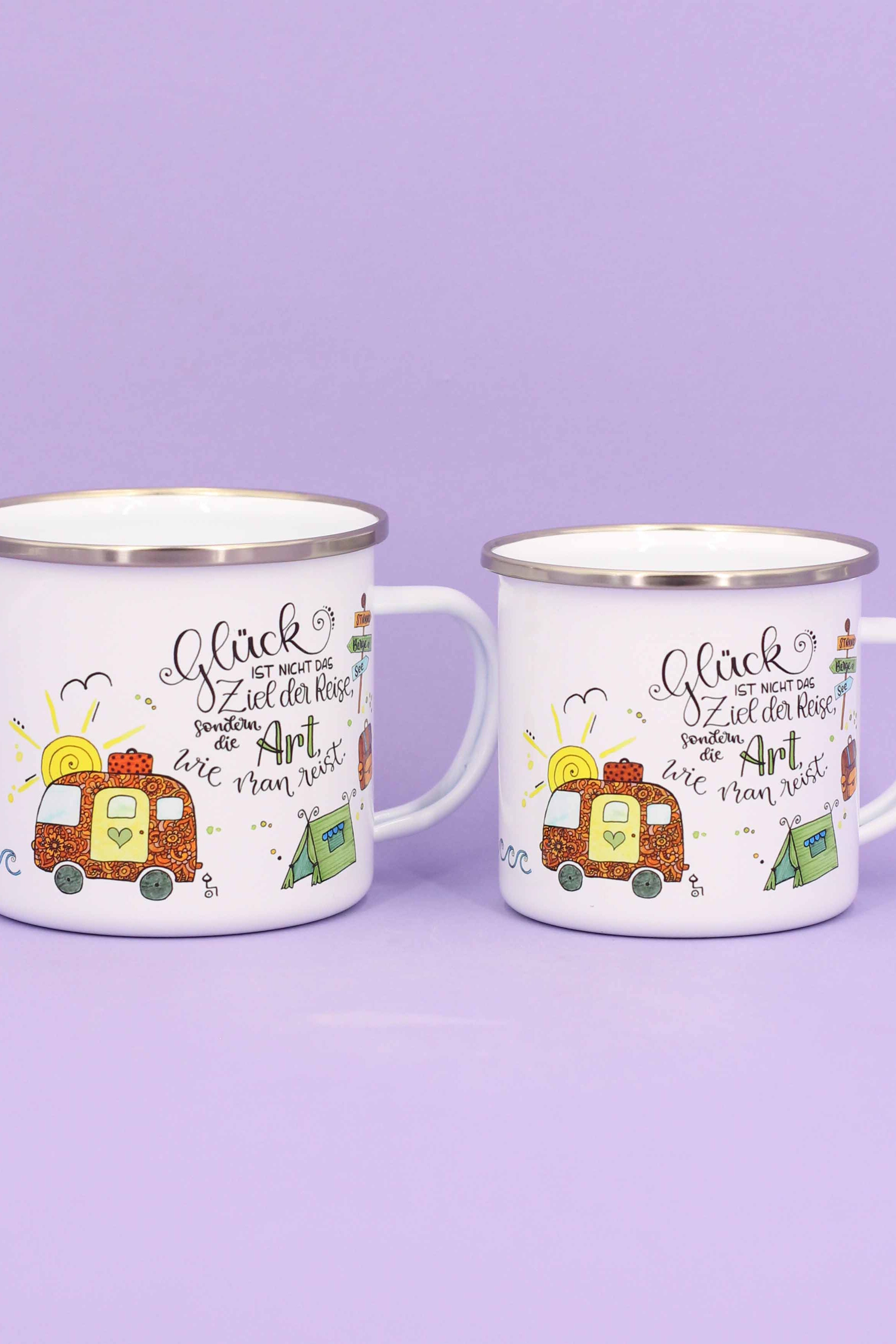 Emaille-Tasse "Reiselust"