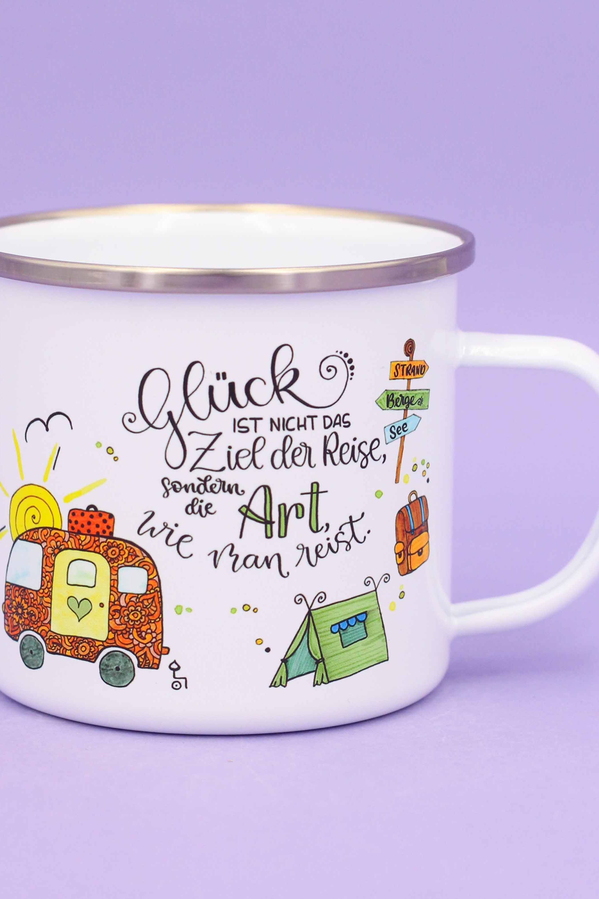 Emaille-Tasse "Reiselust"