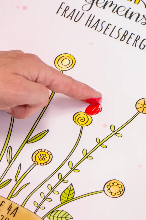 Fingerabdruck-Erinnerungsposter „Blumentopf voller Dankbarkeit" mit Wunschname