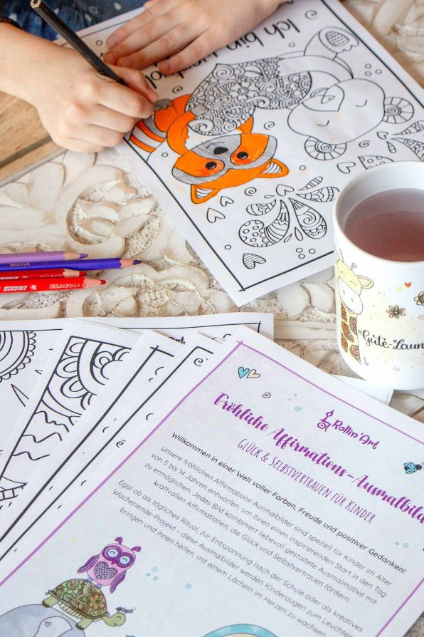 Fröhliche Affirmations-Ausmalbilder für Kinder