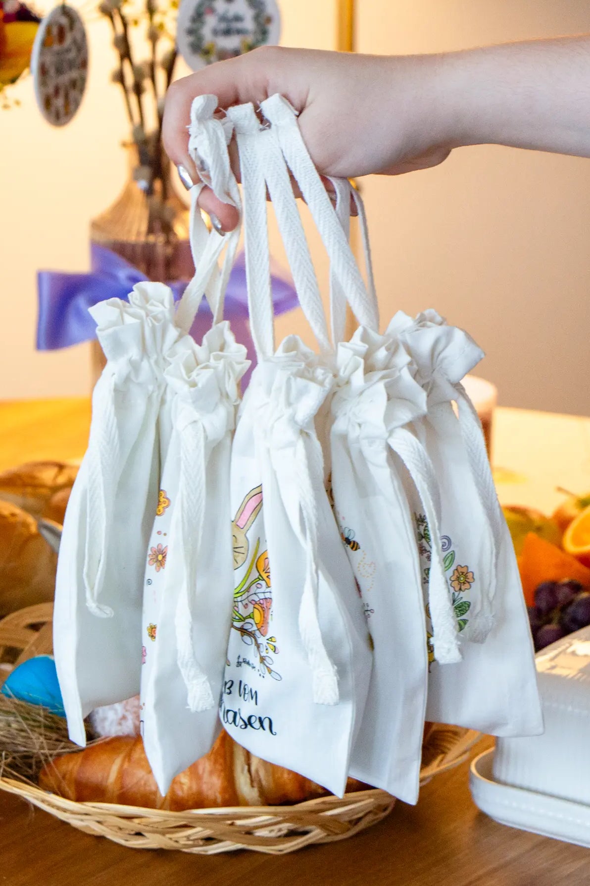 Geschenkbeutel-Set „Osterfreude“ – 5 liebevoll gestaltete Stoffbeutel im Set
