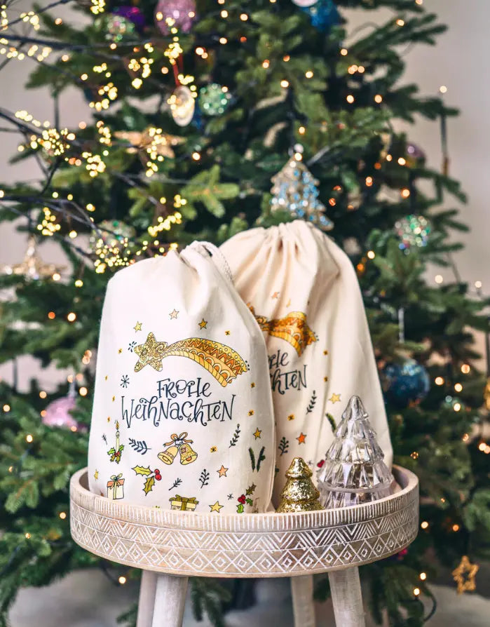 Geschenkbeutel mit Zugband "Frohe Weihnachten"