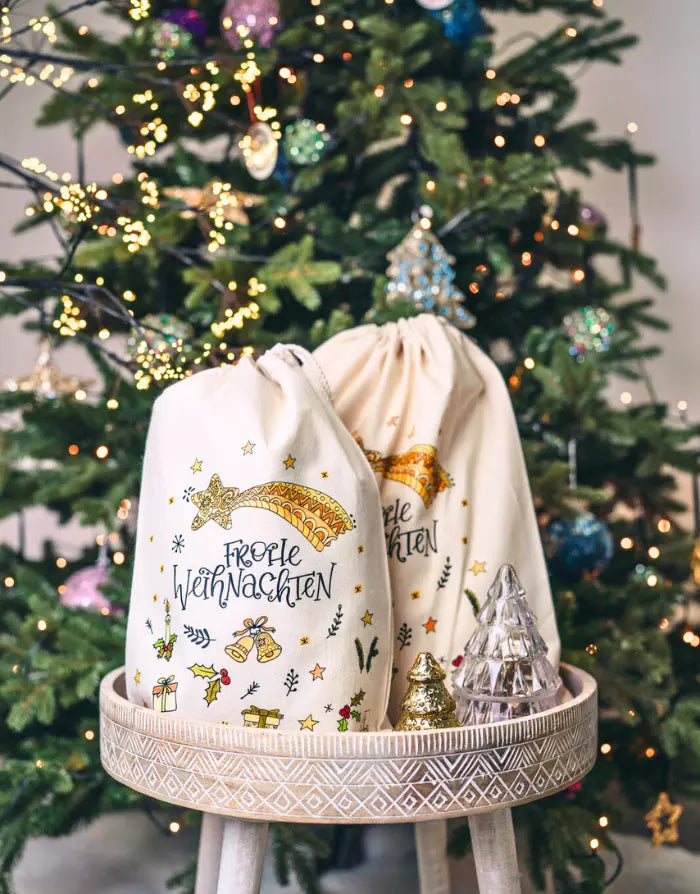 Geschenkbeutel mit Zugband "Frohe Weihnachten"