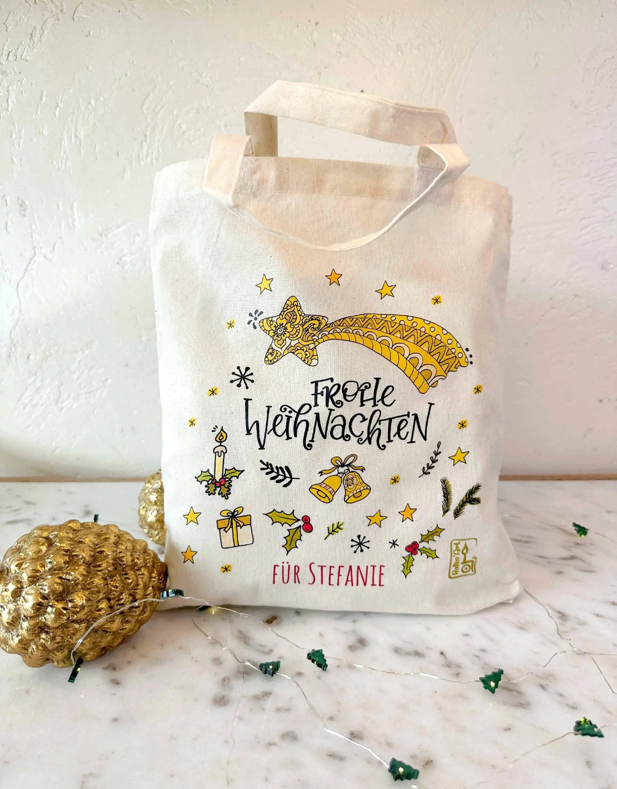 Geschenktäschchen "Frohe Weihnachten" mit Wunschname
