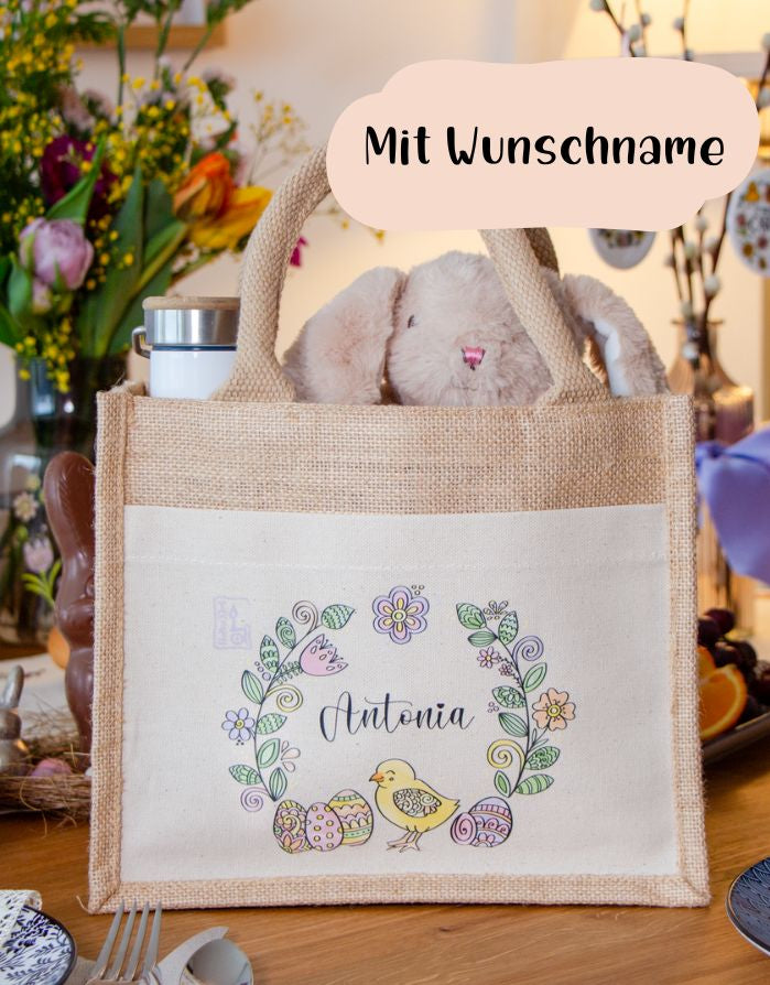 Geschenktasche Jute "Küken" mit Wunschname