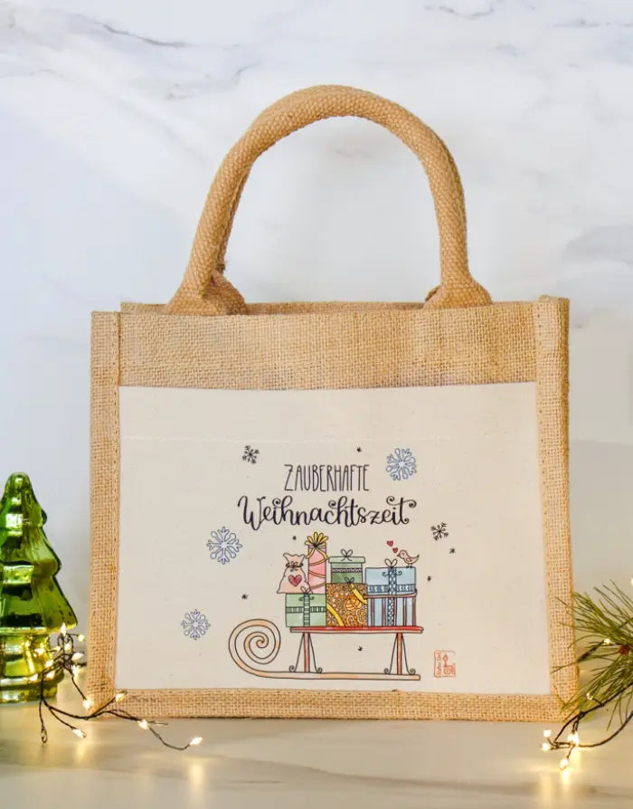 Geschenktasche Jute "Schlitten"