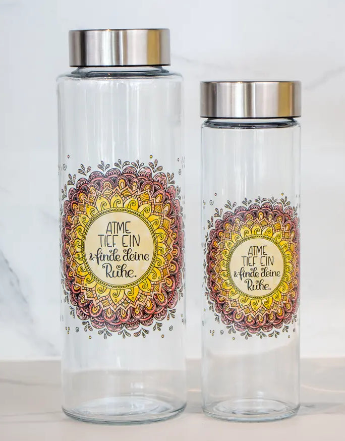Glasflasche "Mandala - Atme tief ein"