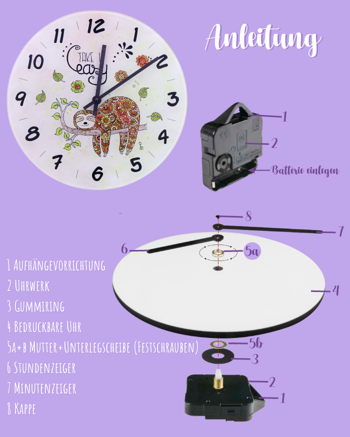 Glaswanduhr "Faultier"