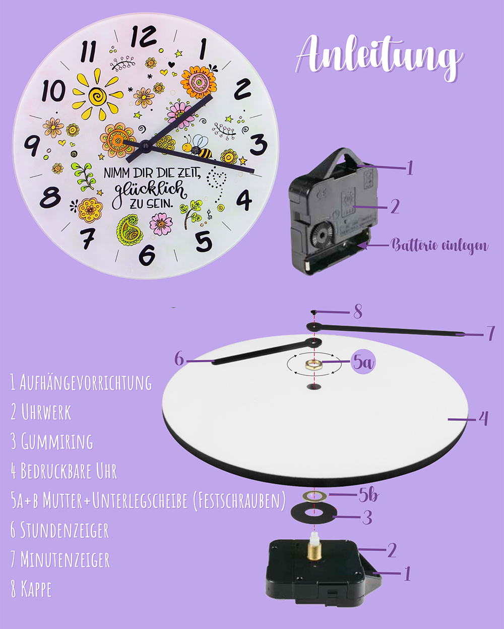 Glaswanduhr "Nimm dir die Zeit"