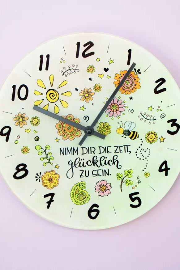 Glaswanduhr "Nimm dir die Zeit"