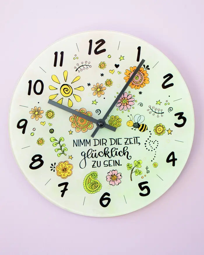 Glaswanduhr "Nimm dir die Zeit"