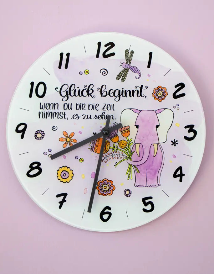 Glaswanduhr „Zeit für Glück“