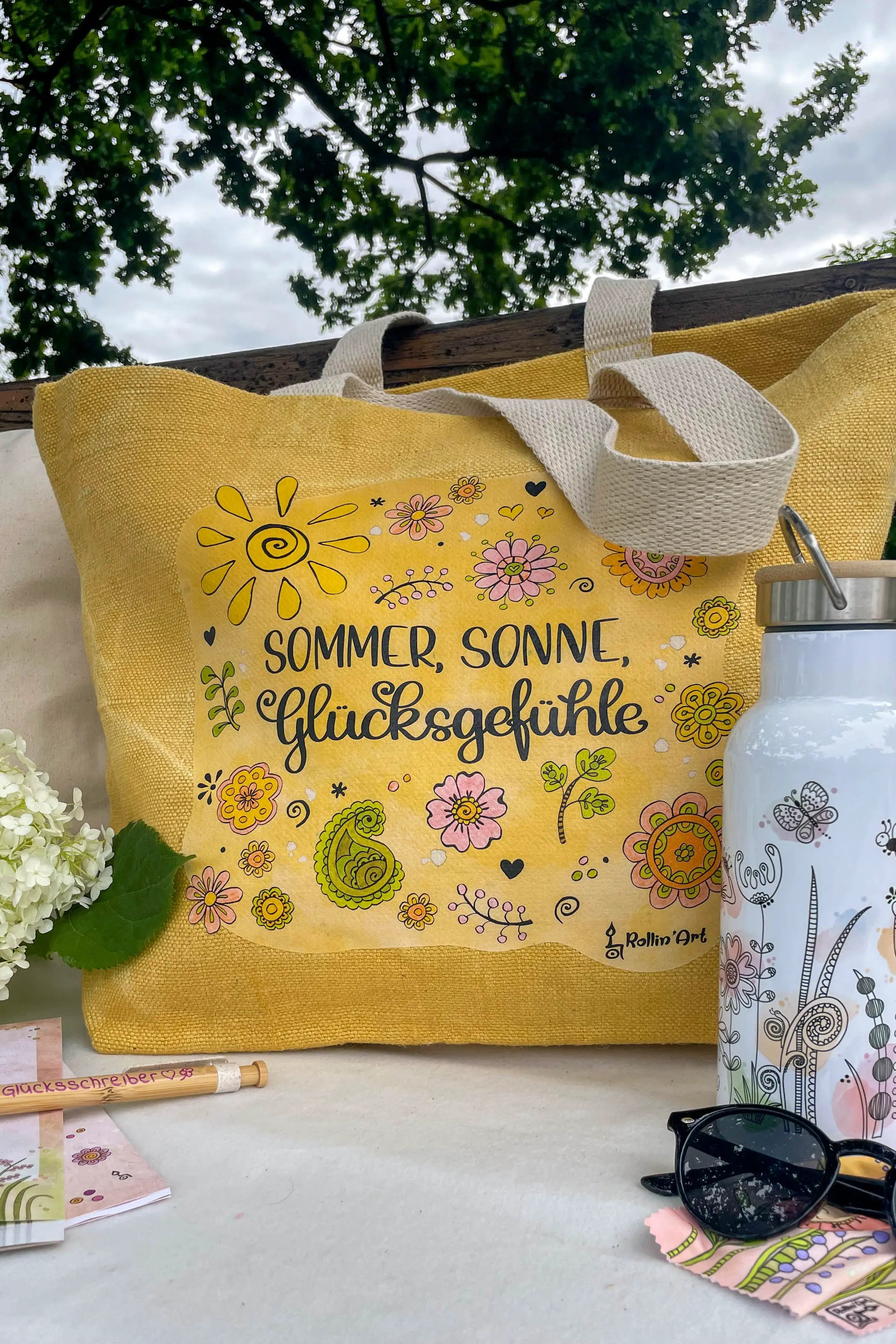 Jute Beach Bag "Glücksgefühle"