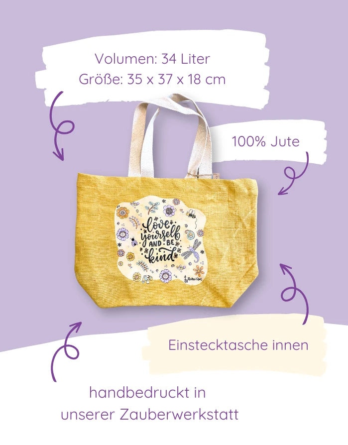 Jute Beach Bag "Love yourself and be kind"