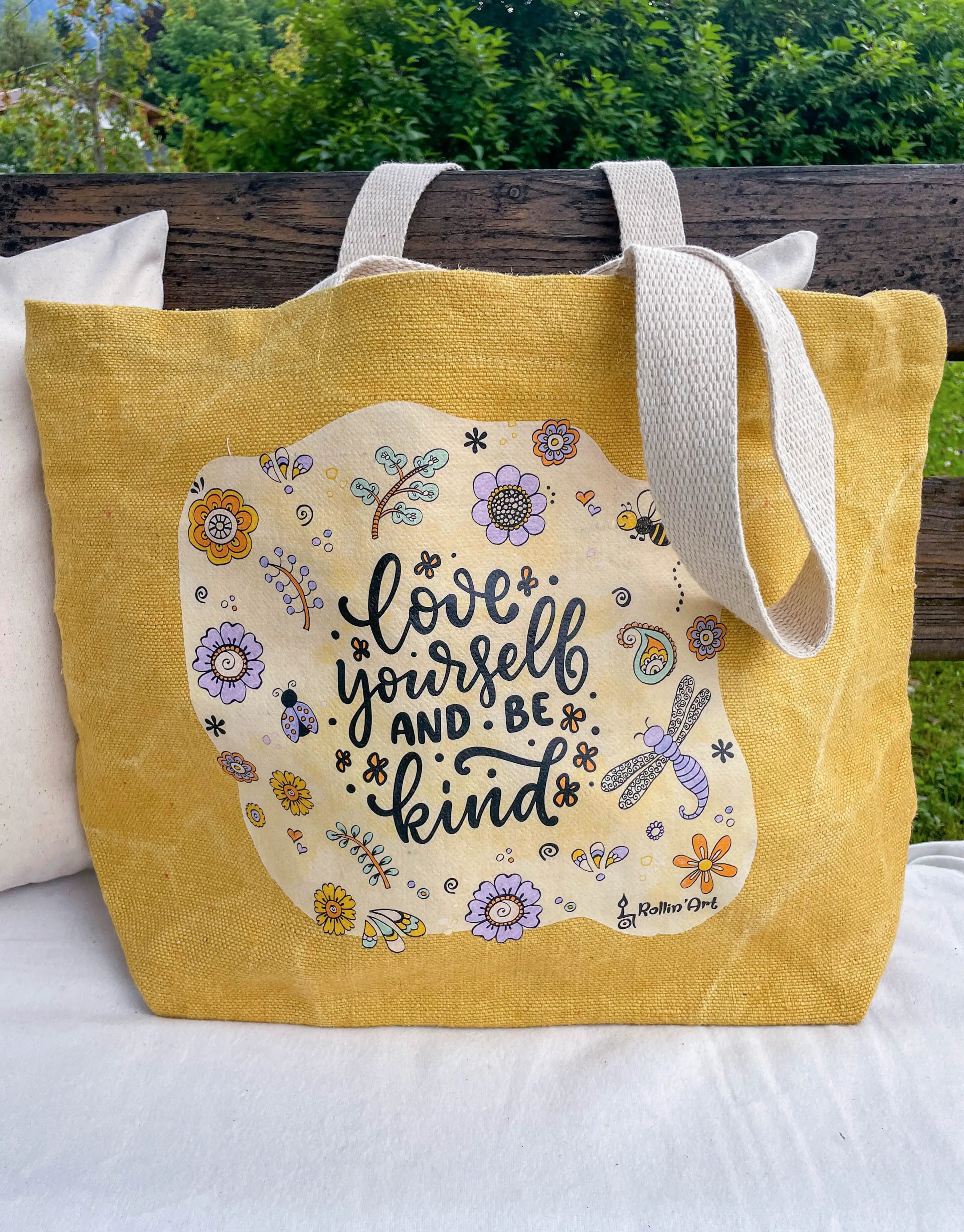 Jute Beach Bag "Love yourself and be kind"