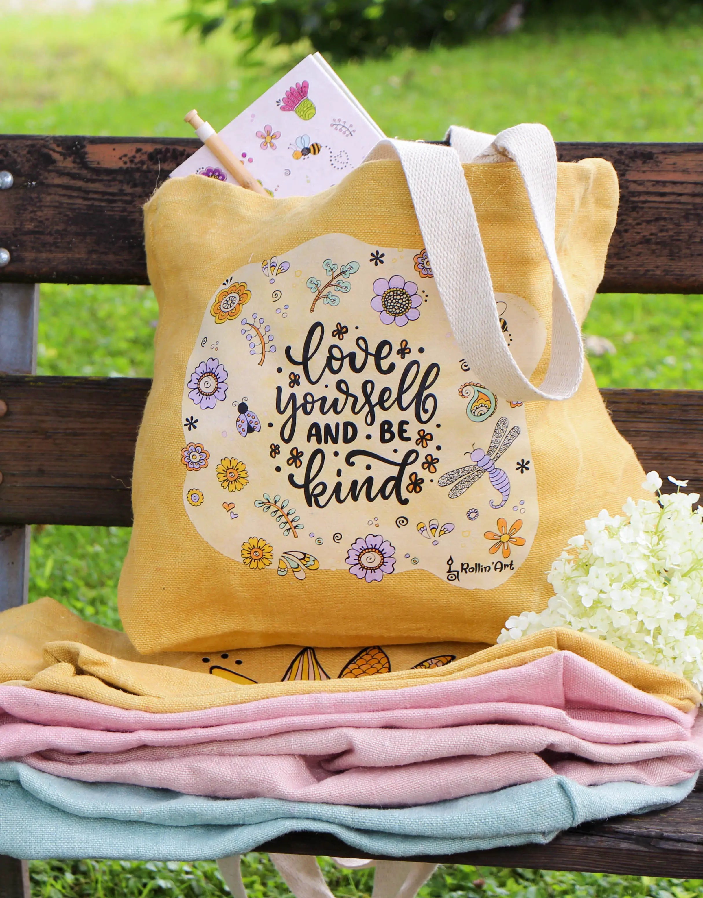 Jute Beach Bag "Love yourself and be kind"