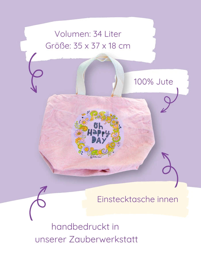 Jute Beach Bag "Oh happy Day"