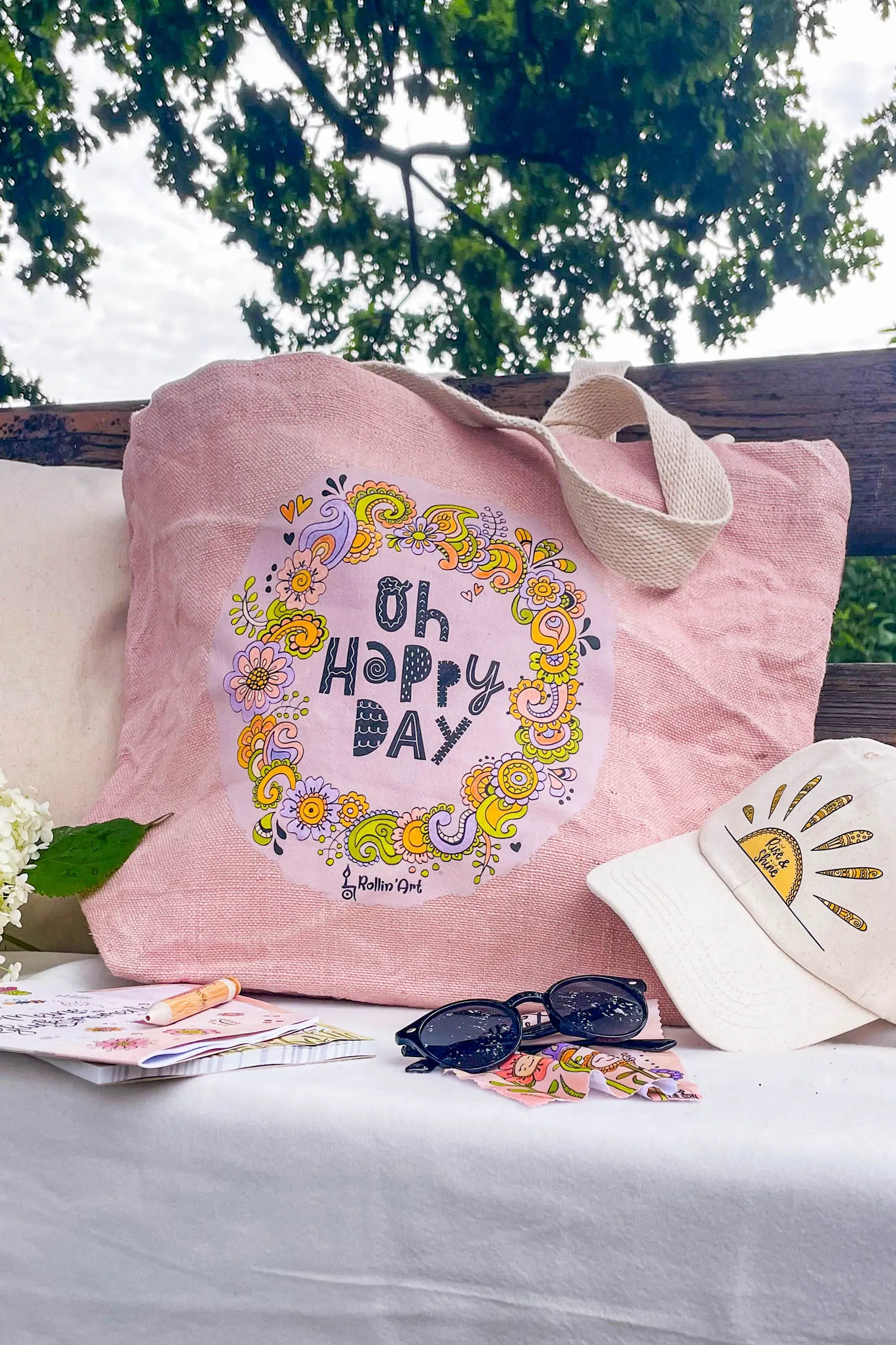 Jute Beach Bag "Oh happy Day"