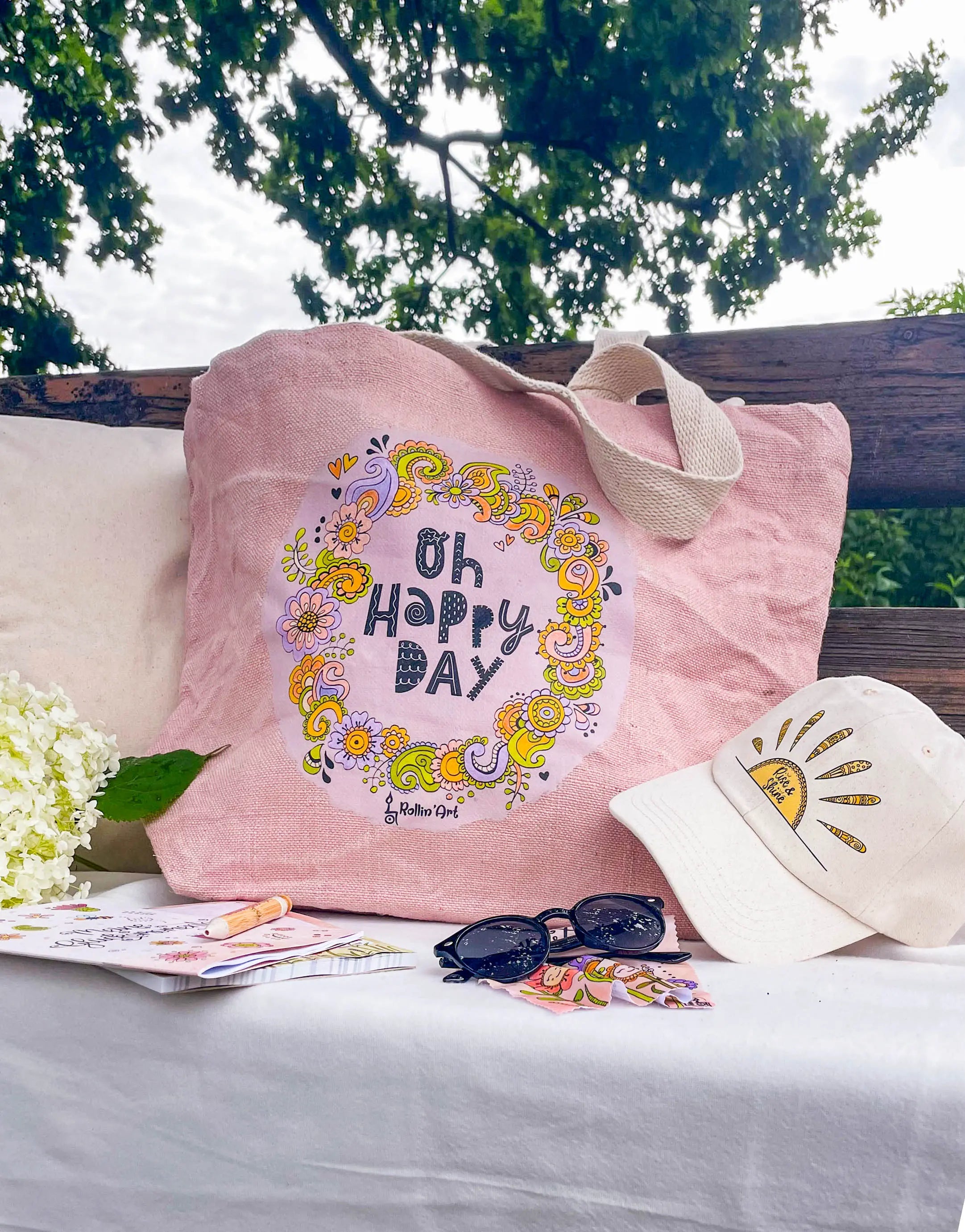 Jute Beach Bag "Oh happy Day"