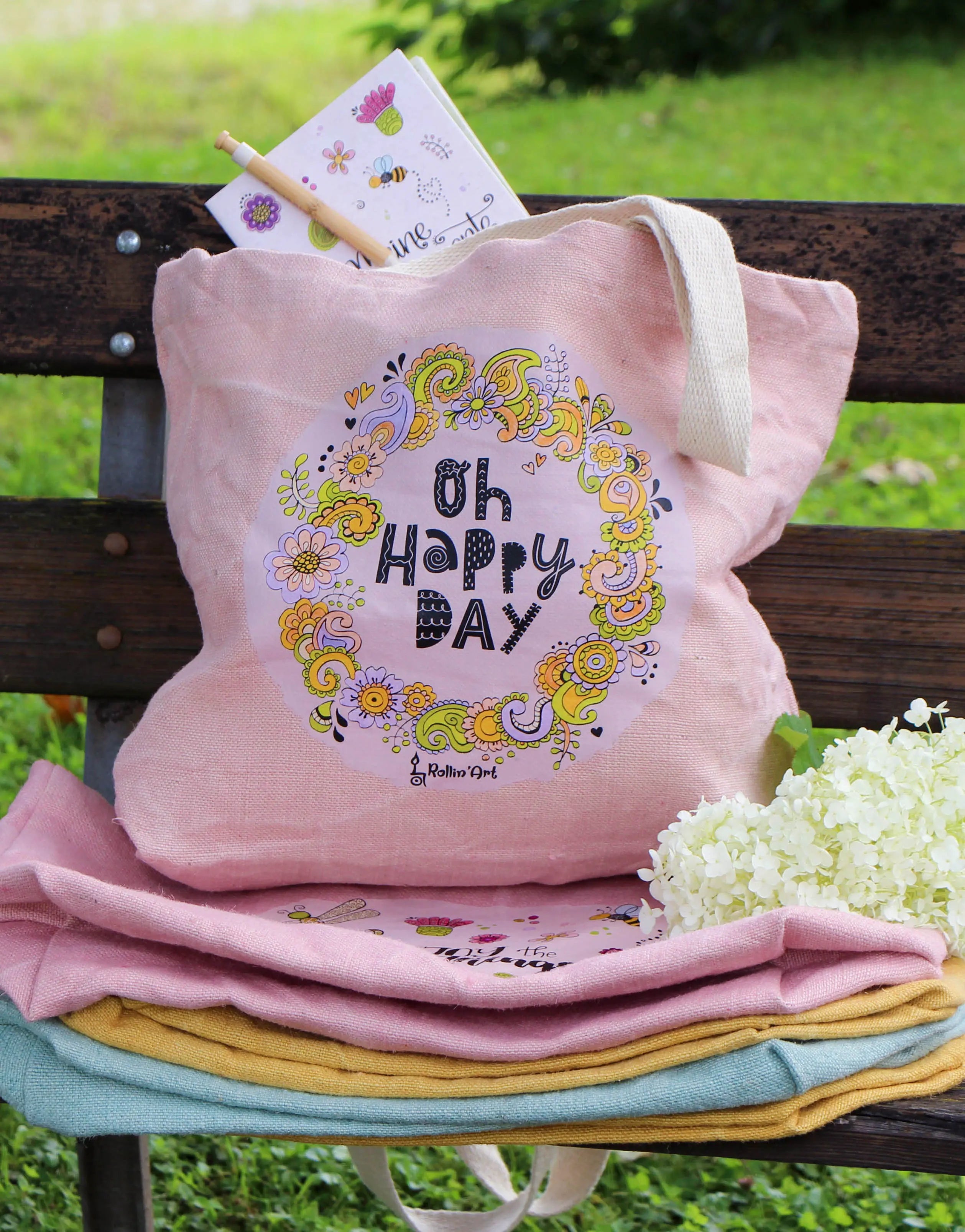 Jute Beach Bag "Oh happy Day"